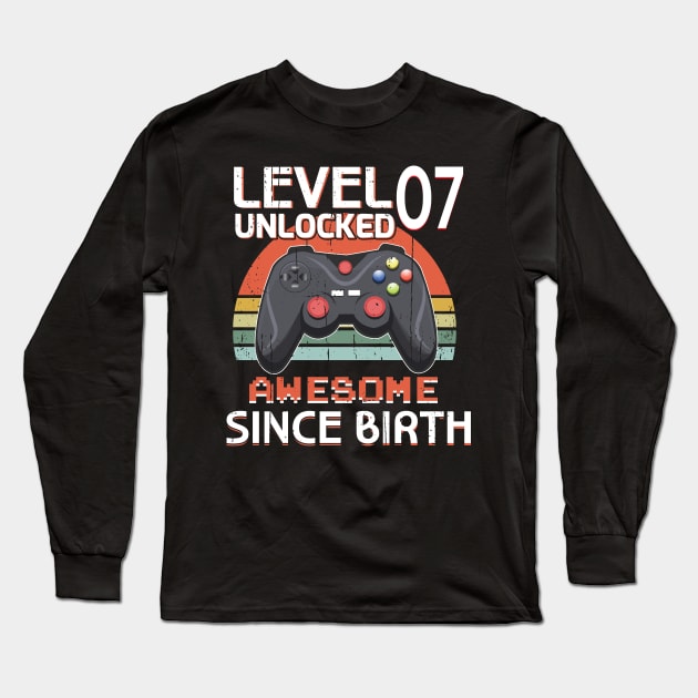 Retro Gaming B-Day 7 Level Unlocked Awesome Gamer Long Sleeve T-Shirt by CrissWild